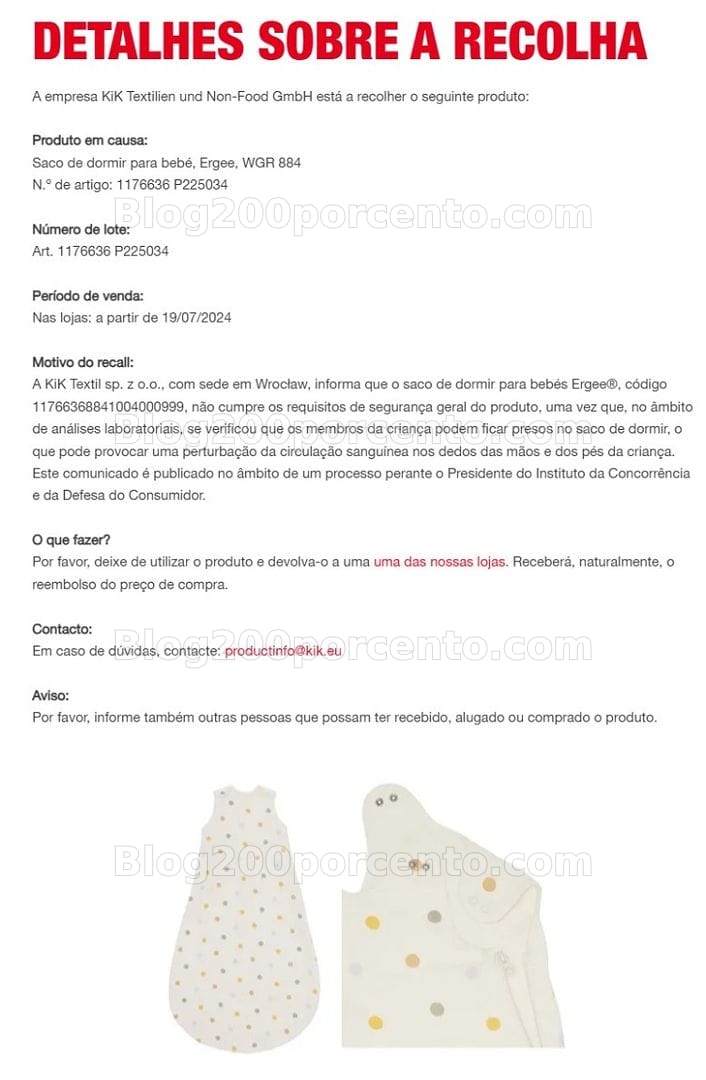 ALERTA - Recolhas em Curso KIK pare de usar e devolva estes artigos!